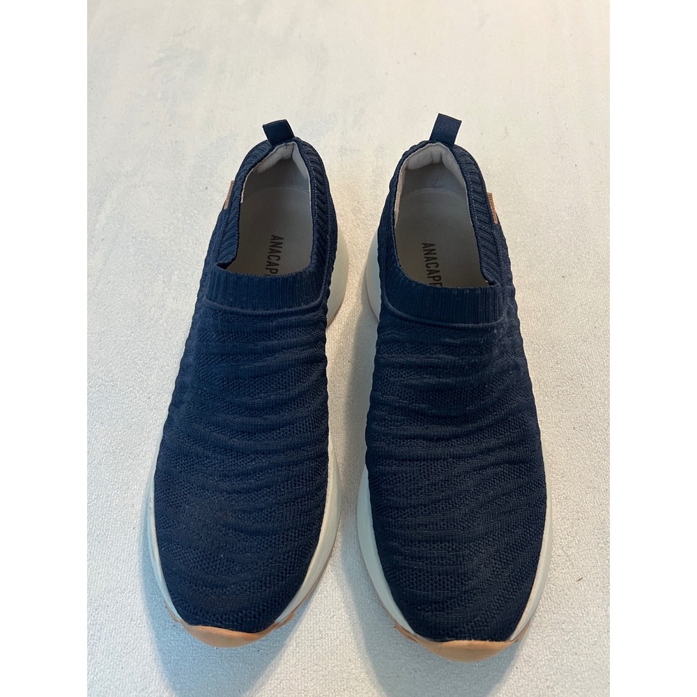 Anacapri Womens Navy Blue Knit Slip On Sneakers Made in Brazil EUR 39 BRA 37